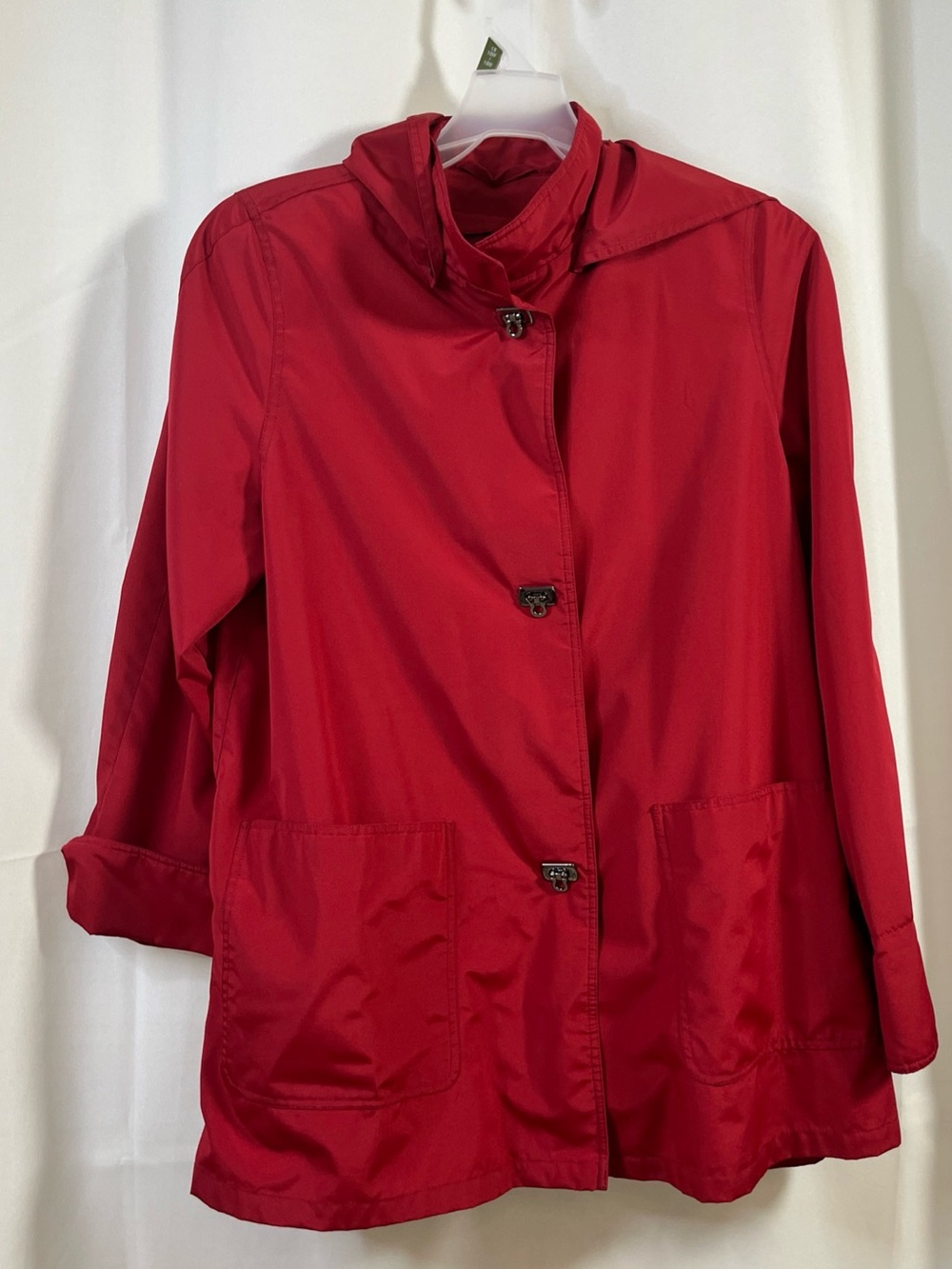 Vintage Misty Harbor Jacket Women's Removable Hood RainCoat Clasp lock 10  Red